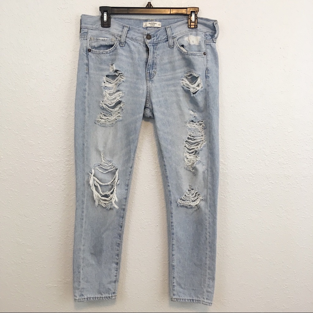 Distressed  Destroyed  Boyfriend Light Wash Jeans